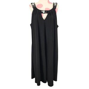Women's Scarlett Nite Woman 14W Black Rhinestone Dress Pleated Jeweled Neckline